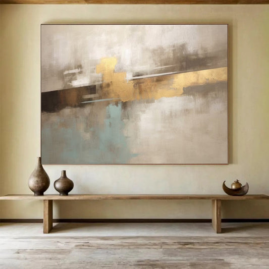 “Neutral Tones with Gold Accent” – Abstract Minimalist Acrylic Painting CT1714