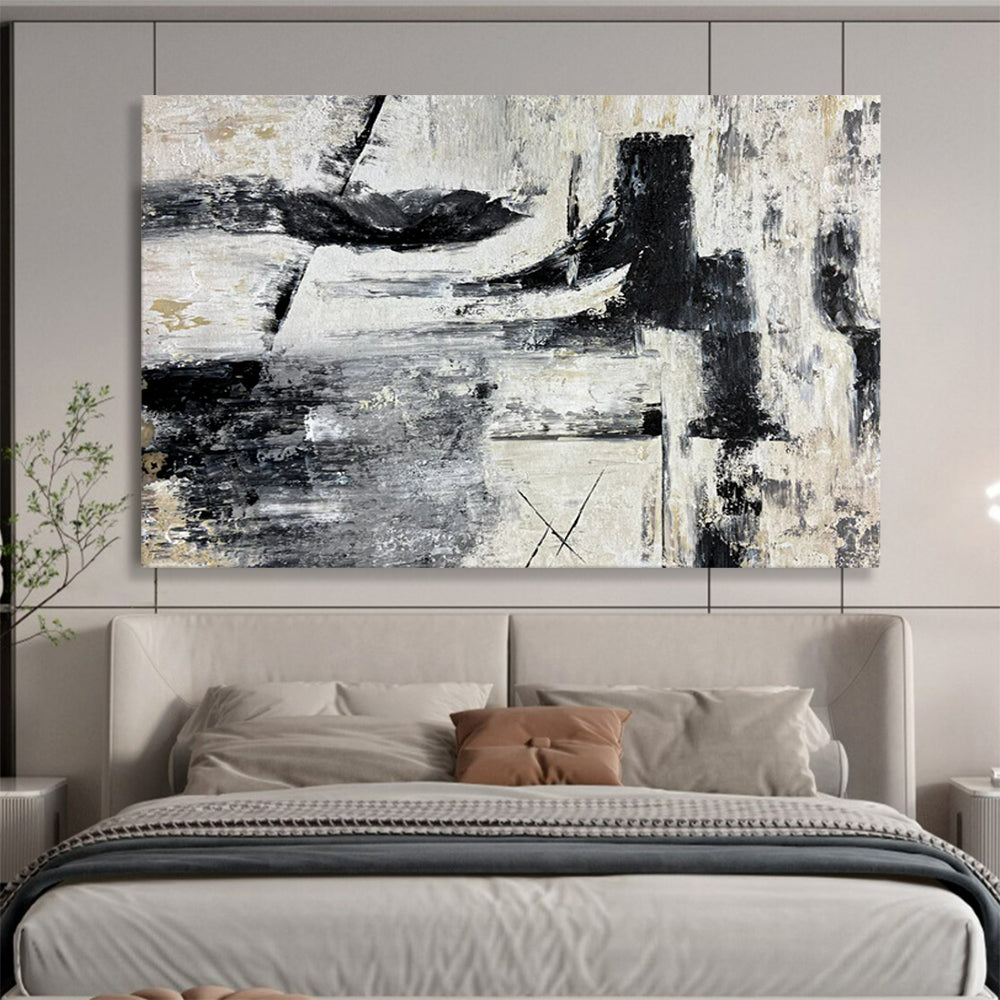 “Industrial Rhythm” – Black, white, gray with rough, intersecting acrylic shapes CT1692