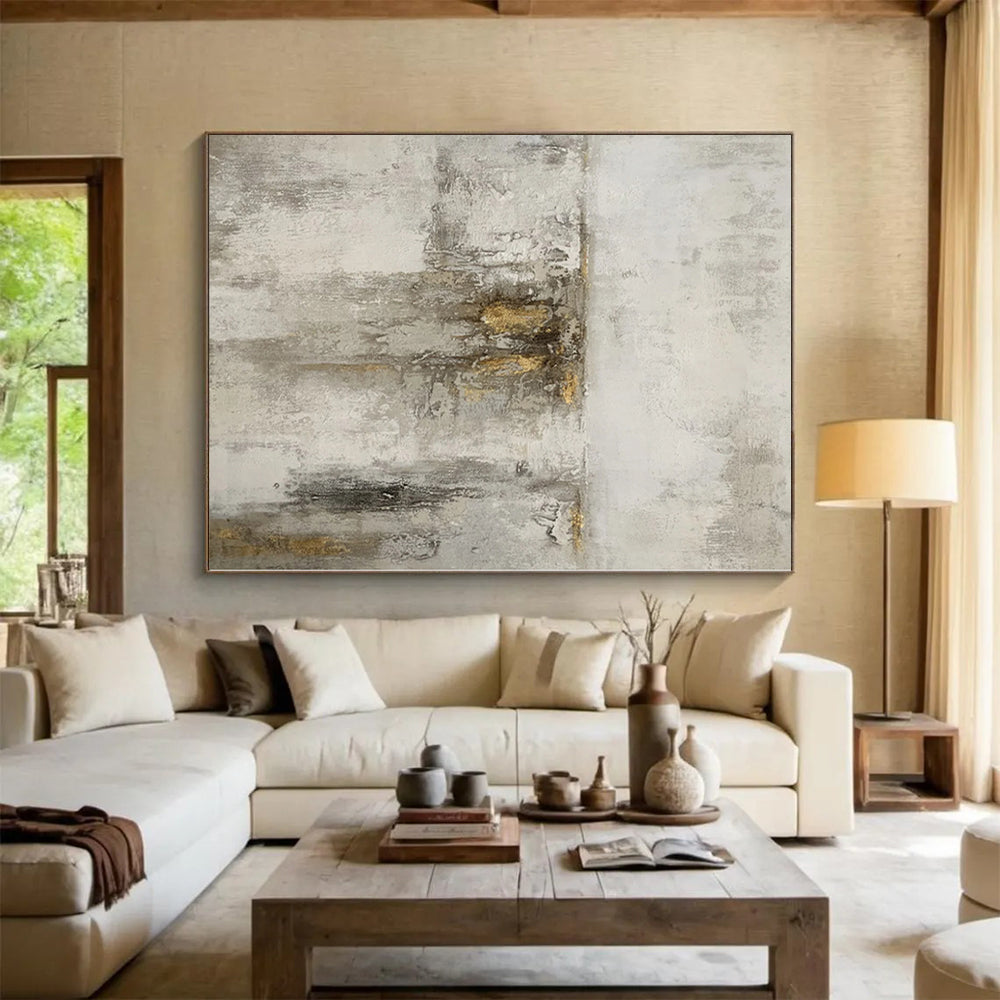 “Textured Grey with Gold Streaks”,Minimalist Textured Painting CT0356