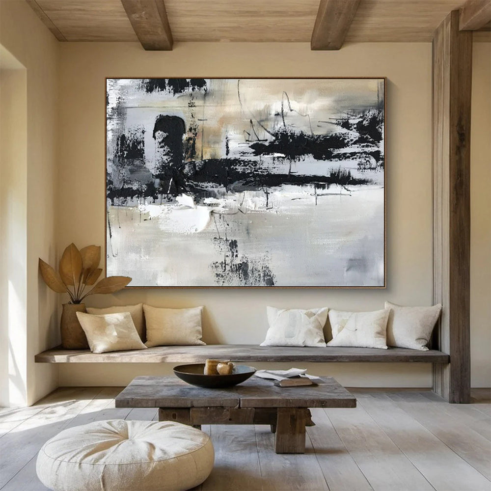 “Monochrome Chaos” - Black, white, gray; thick, messy brushstrokes and splatters CT1565