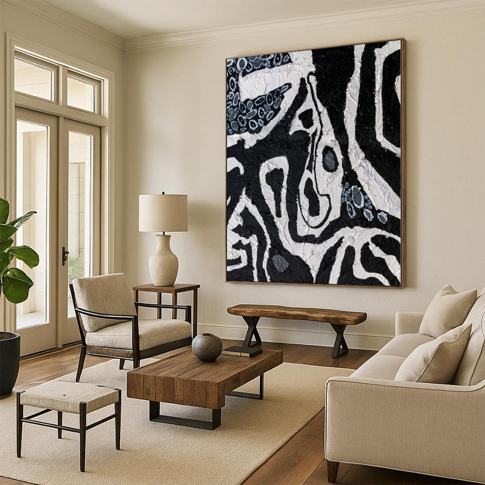 “Ink - Blot Creatures” - Abstract Art with Black, White, Gray, Blue CT0052