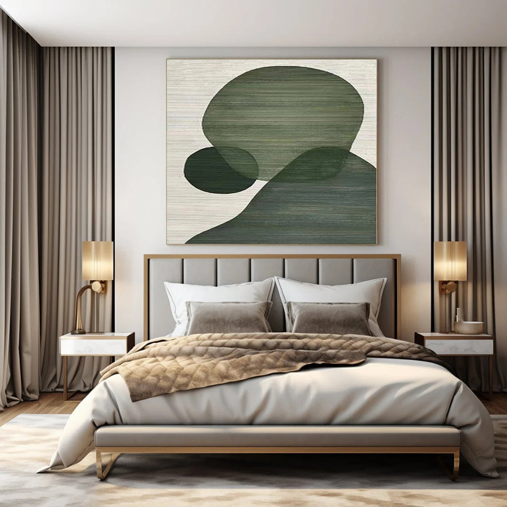 “Green Shapes on Light Background” Geometric Acrylic Art CT0164