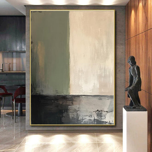 “Green - Beige Minimalist Abstraction” - Abstract Minimalist Art CT0487