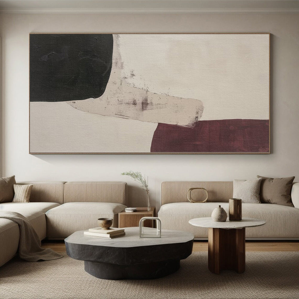 “Beige - Black - Burgundy Shapes” Abstract Acrylic Art CT0265