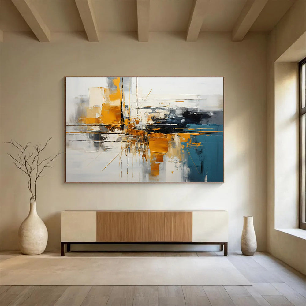 “Urban Geometry in Color” – Abstract Cityscape Acrylic Painting CT1753