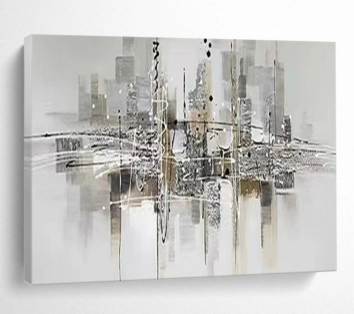 “Abstract Cityscape” - Monochromatic tones with black, white, gray; a dynamic, abstract city skyline with reflections CT1551