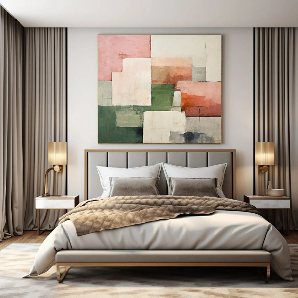 “Pink - Green - Gray Geometric Blocks” Modernist Acrylic Art CT0191