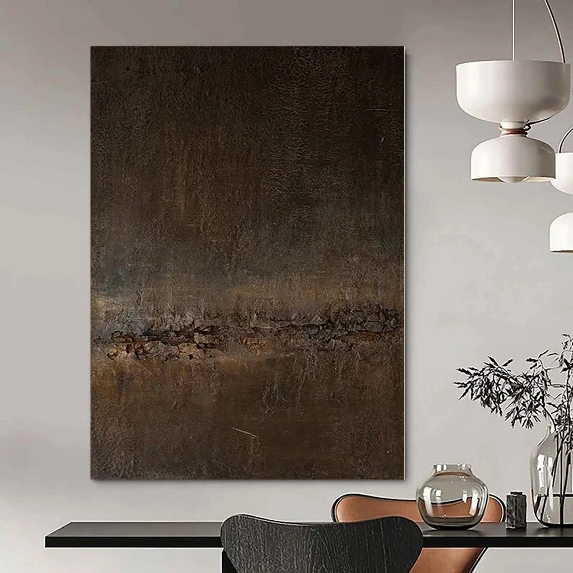 “Dark Brown Textured Abyss” Abstract Encaustic Art CT0119