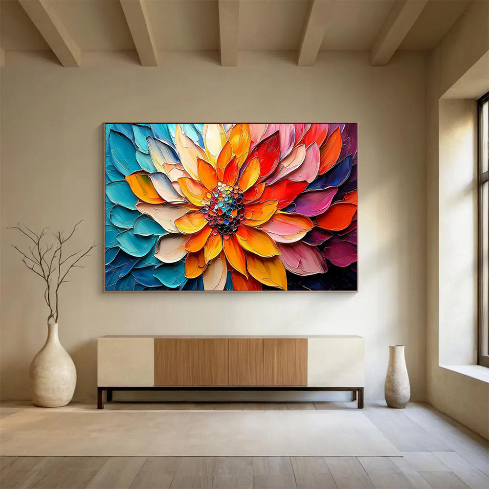 “Colorful Petals Flower” – Impasto Floral Oil Painting CT1766