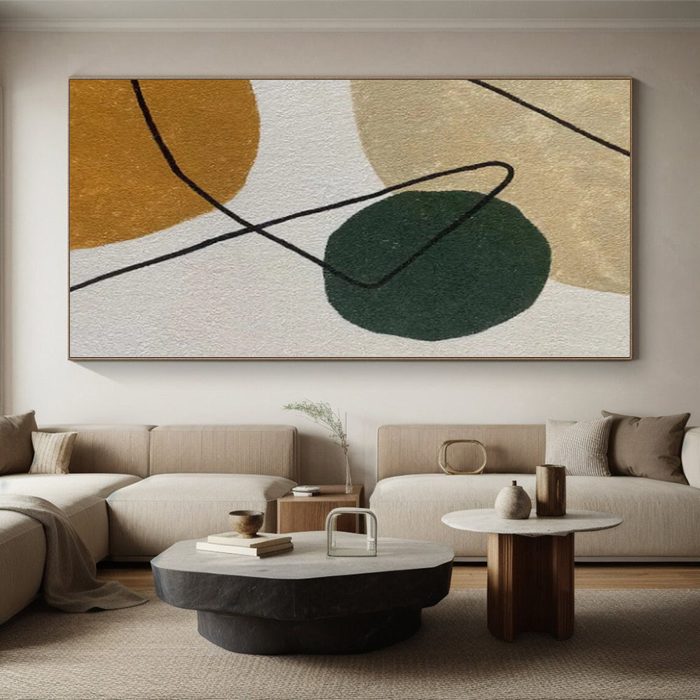 “Green Circle & Brown Shapes: Playful Abstraction” - Abstract Fun - Shaped Painting CT0389