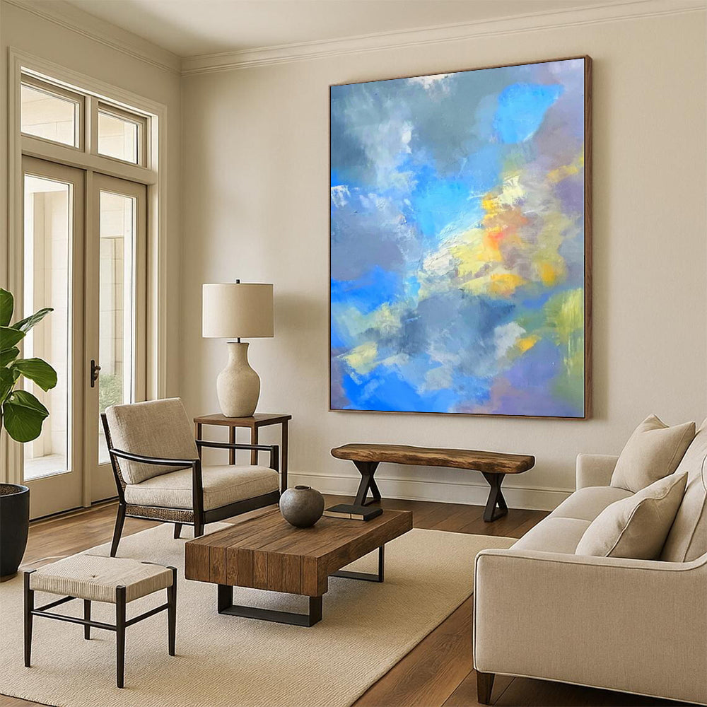 “Blue - Yellow - Gray Abstract Clouds” Impressionistic Acrylic Art CT0223