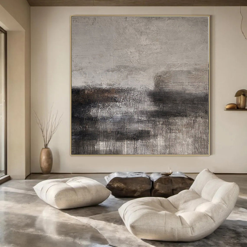 “Dark Gray Textured Abyss” - Abstract Painting with Gray, Black, Brown CT0112