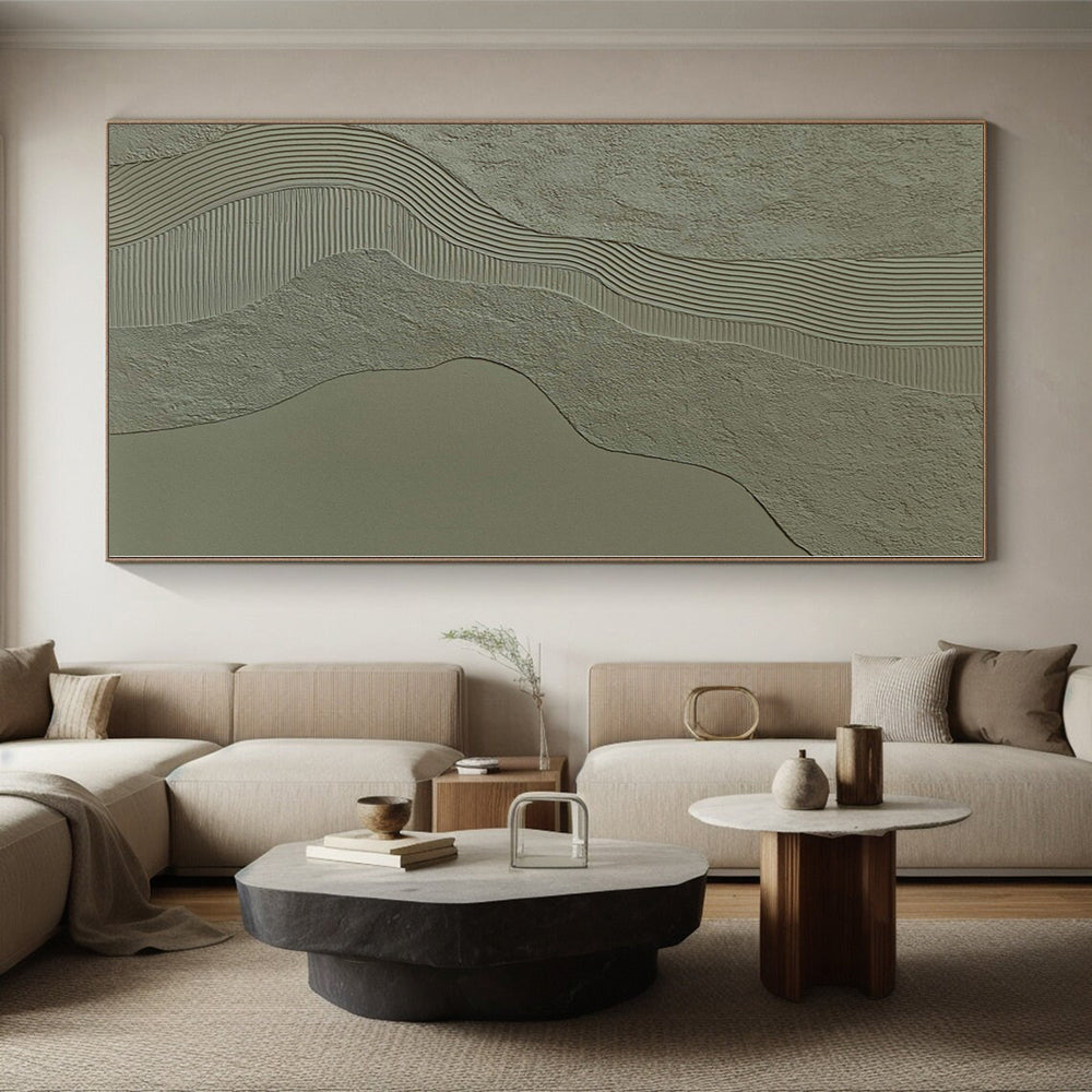 “Beige - Gray Textured Waves” Minimalist Mixed - Media Art CT0253