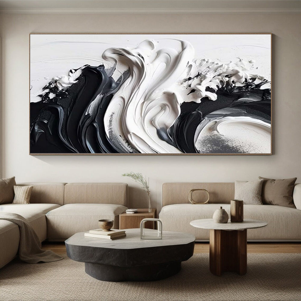“Black - White Swirl Textures” Impasto Acrylic Art CT0241