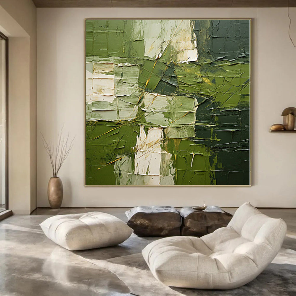 “Textured Green Abstract Layers” Impasto - Style Acrylic Art CT0187