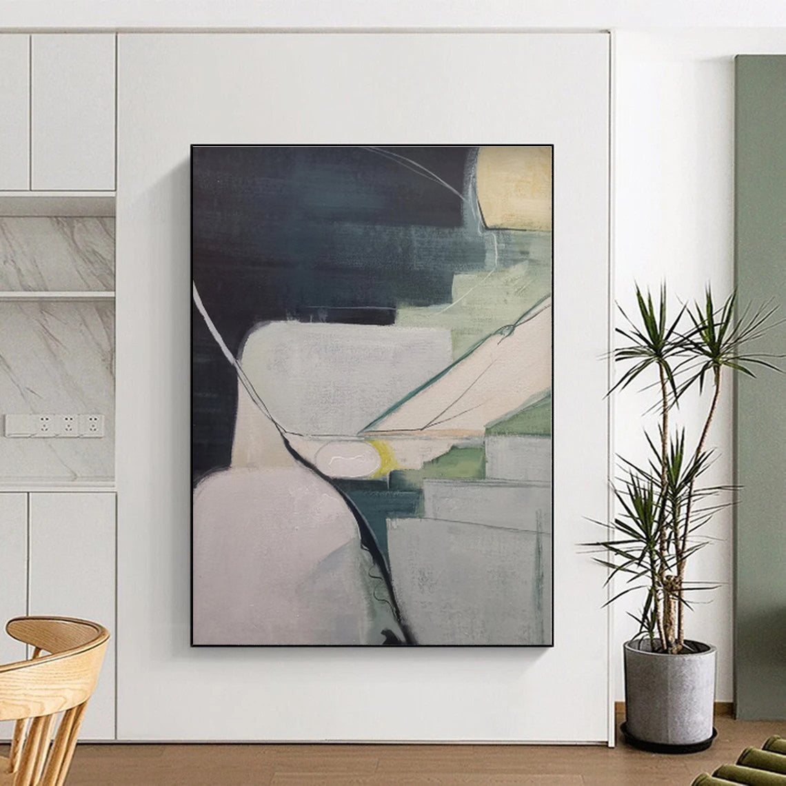 “Muted Color Geometric Shapes”,Abstract Minimalist Oil Painting CT0556