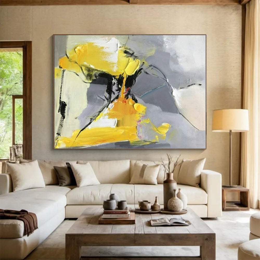 “Yellow - Grey - Black Abstract Composition”,Abstract Expressionist Art CT0618