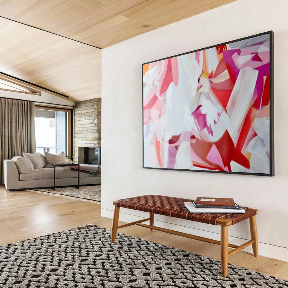 “Pink - White Geometric Fusion” - Pink, white, red, purple; interlaced geometric shapes CT1585