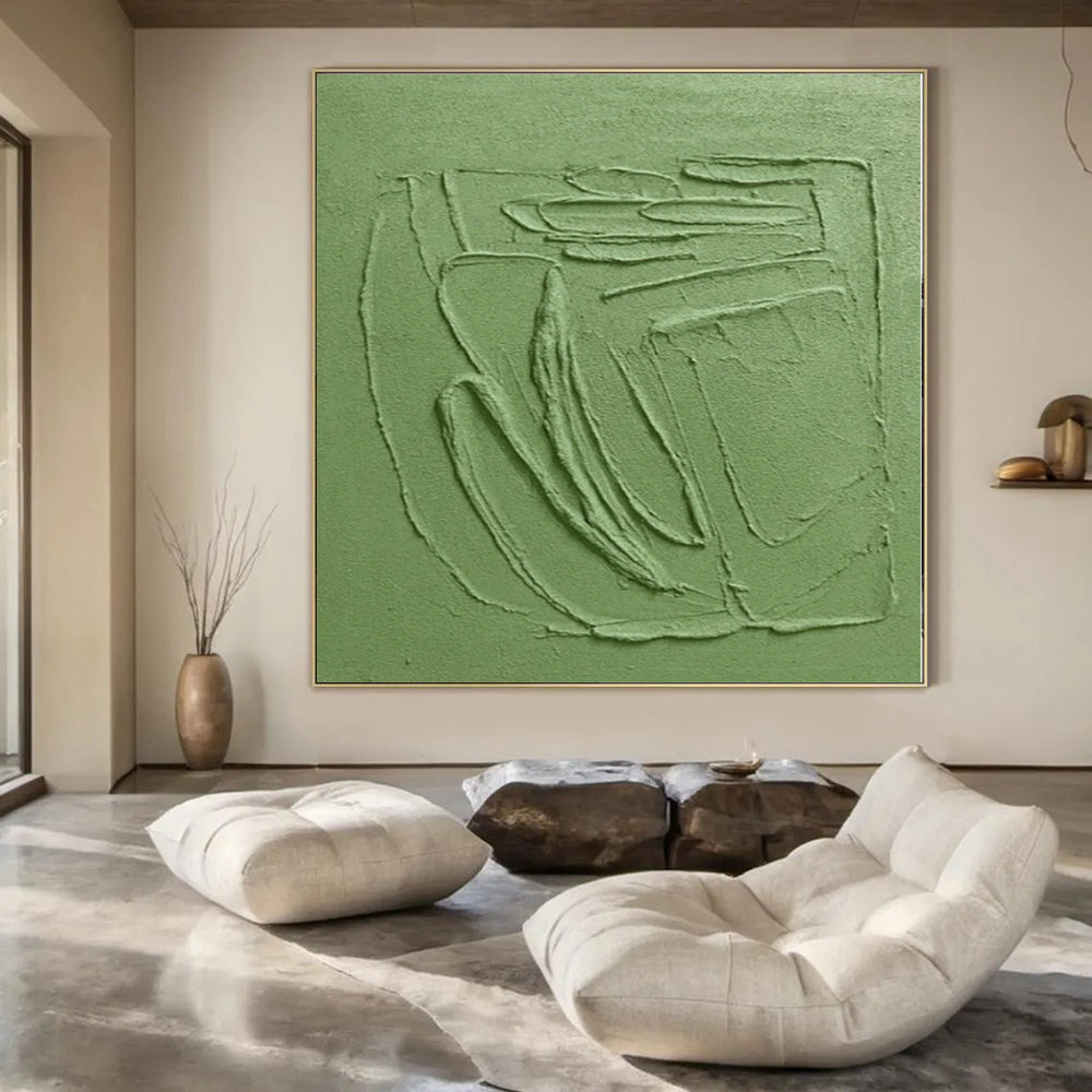 “Textured Green Abstract Forms” Impasto - Style Acrylic Art CT0192