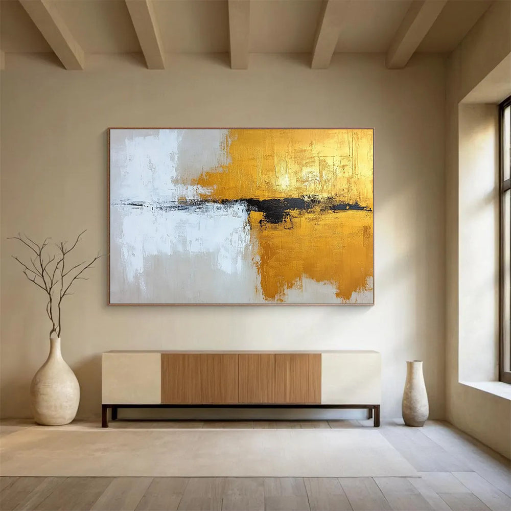 Gold, Black, and White Abstract Strokes - Contemporary Acrylic Art CT1803