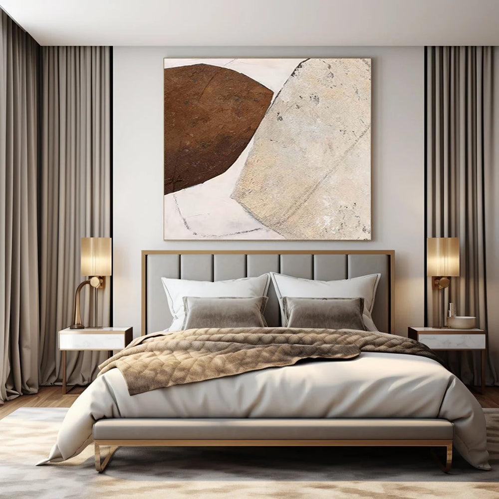 “Brown and Beige Textured Shapes” Mixed - Media Art CT0171
