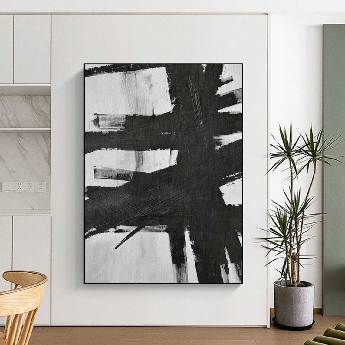 “Black - White Bold Strokes” Abstract Acrylic Art CT0266