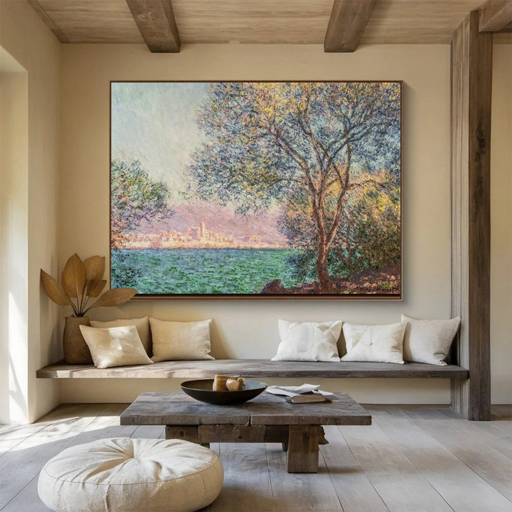 “Monet - Inspired Coastal Tree” - Greens, blues, soft pastels; impressionistic tree by the water CT1610