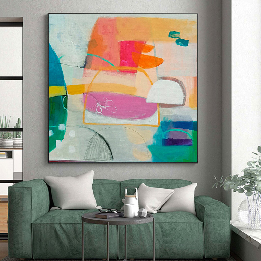 “Colorful Abstract Forms” - Abstract Painting with Orange, Pink, Blue, Green CT0093