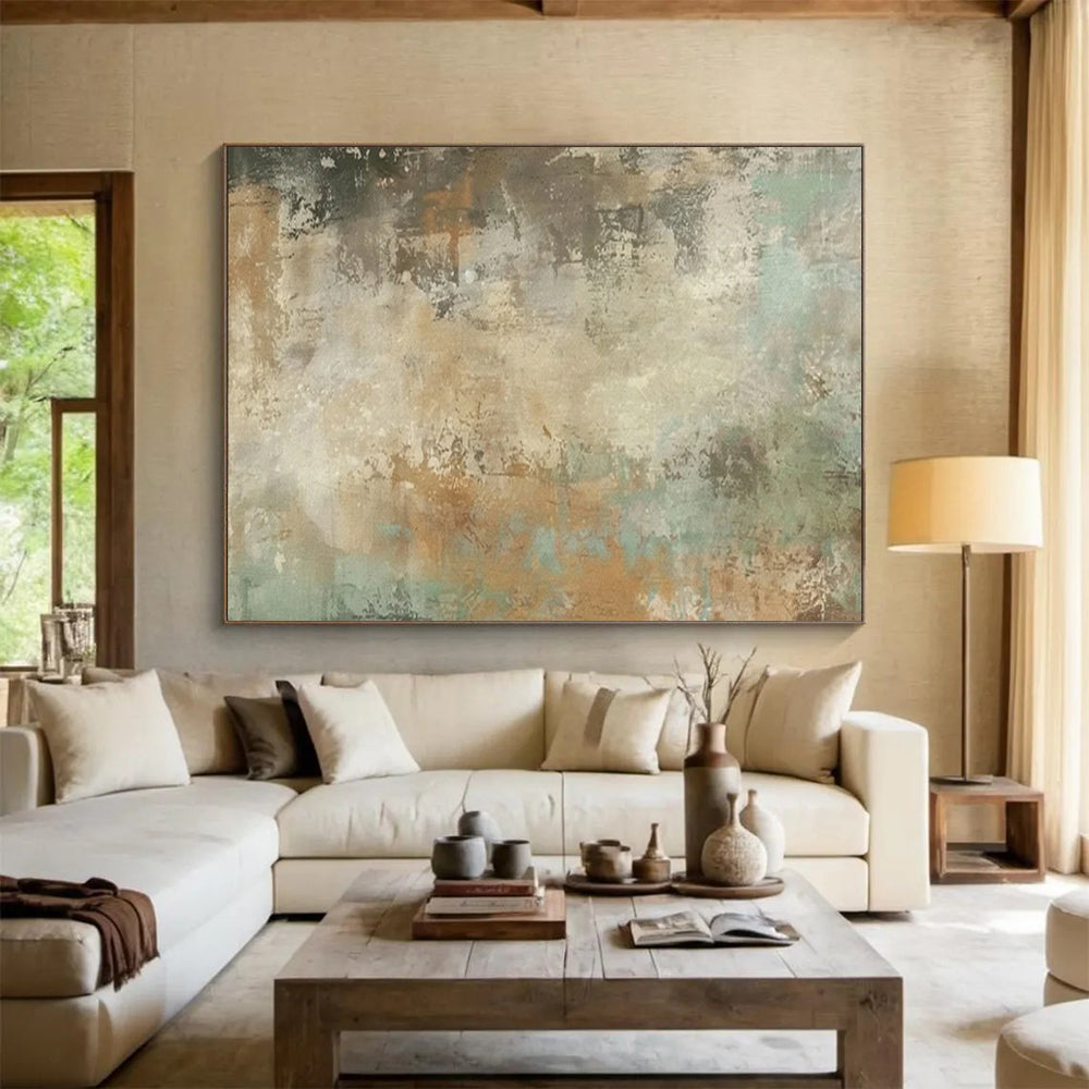 “Earthy Abstract Textures” – Browns, greens, blues in rough, layered acrylic patches CT1702