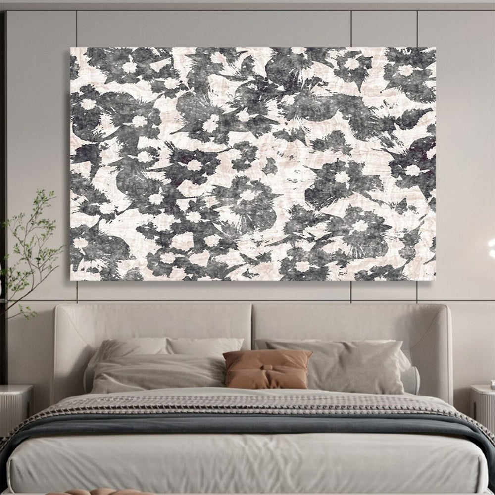 “Ink Blossoms” - Monochrome gray, white; bold, textured floral patterns CT1491