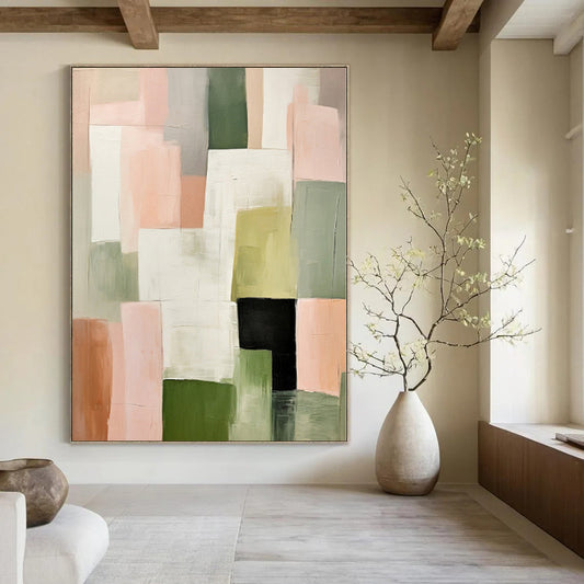 “Pastel - Toned Geometric Blocks” Abstract Acrylic Art CT0174