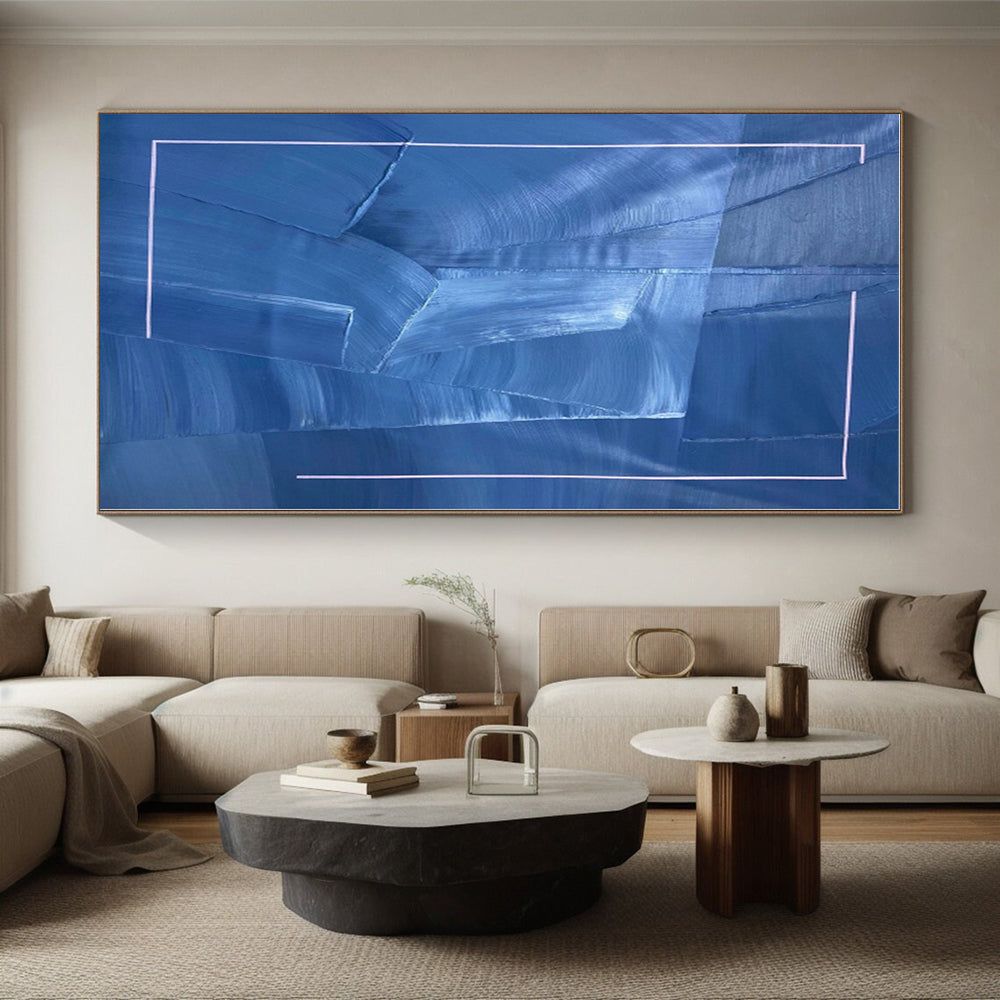 “Blue - White Geometric Abstraction” - Abstract Minimalist Art CT0458