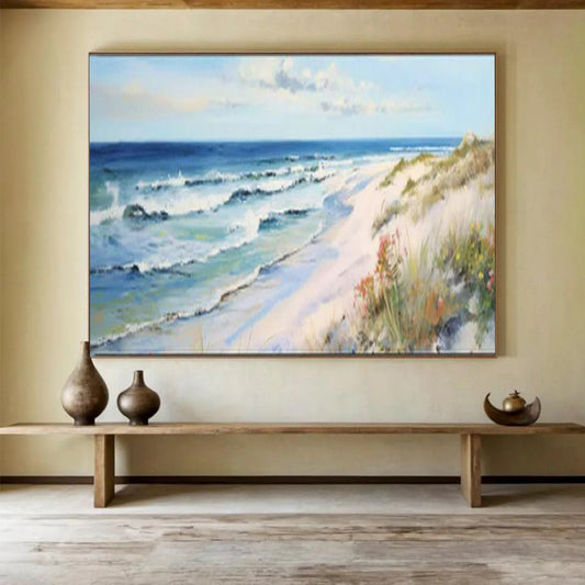 “Sunny Beach Escape” – Blues, whites, yellows capturing a bright, lively coastal scene CT1697