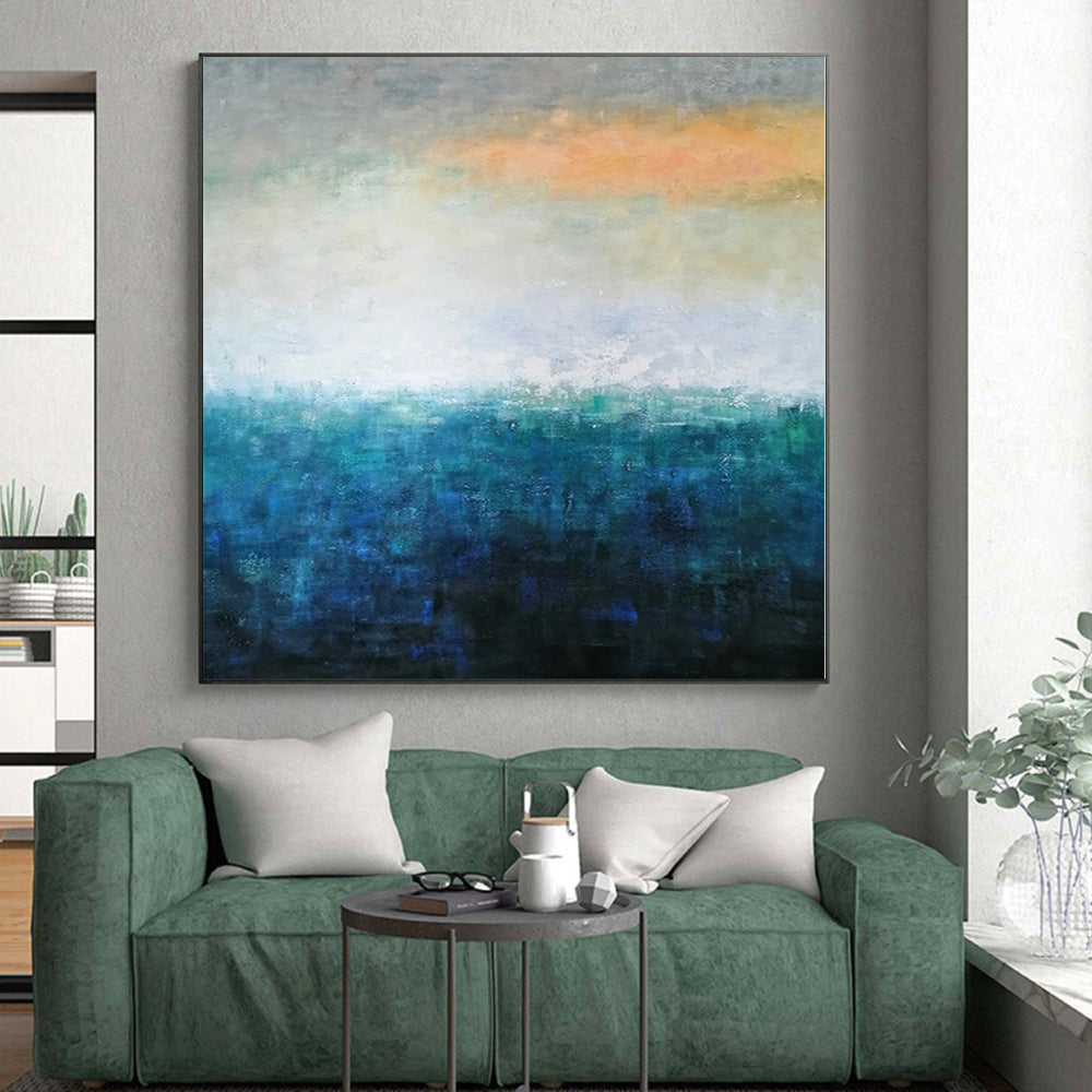 “Blue - Orange Horizon Hues”,Gradient Abstract Painting CT0346