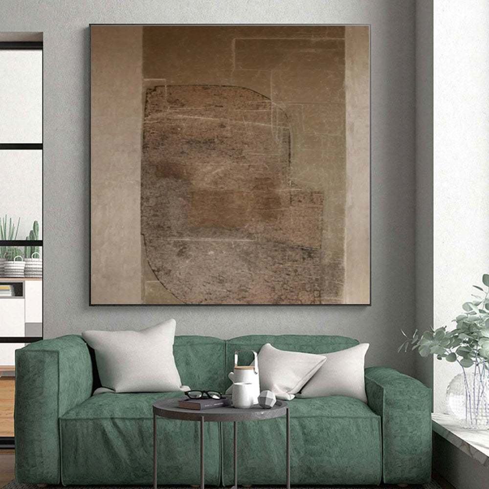“Brown and Beige Textured Shapes”,Abstract Minimalist Mixed - Media Painting CT0520