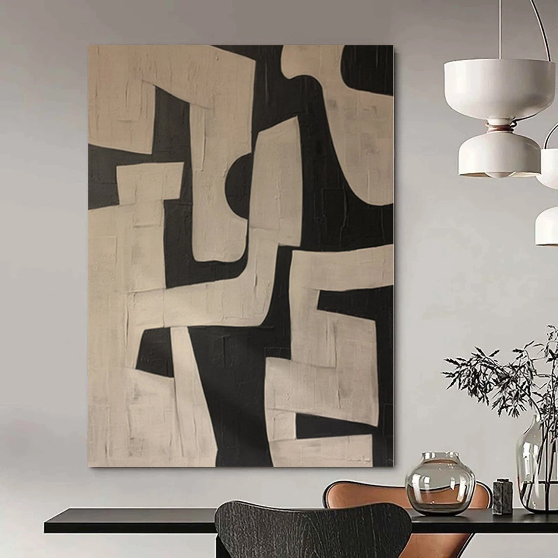 “Black - White Geometric Textures” Abstract Acrylic Painting CT0122