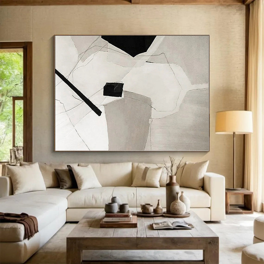 “Monochrome Geometric Abstraction”,Abstract Minimalist Oil Painting CT0559