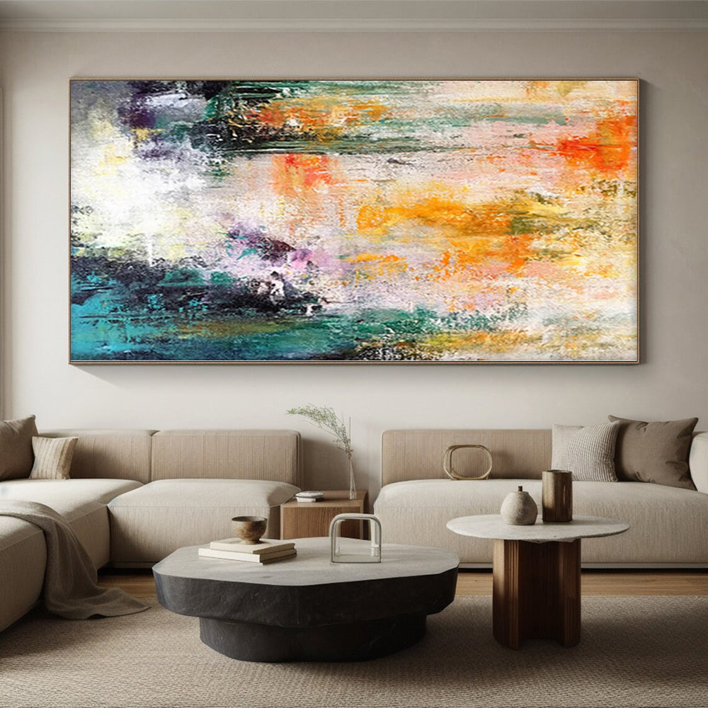 “Sunset Streams” - Abstract Art with Orange, Yellow, Green Vertical Strokes CT0006