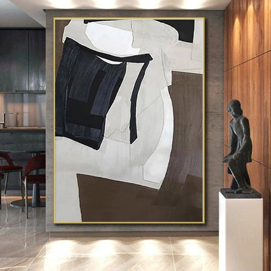 “Monochrome Geometric Forms”,Abstract Cubist - Inspired Acrylic Art CT0557