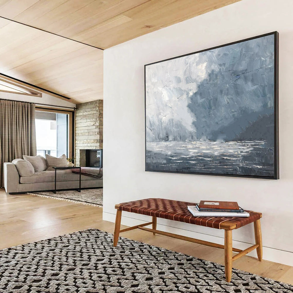 “Stormy Sea” - Shades of gray, white, blue; a dramatic, abstract stormy sea with choppy waves CT1550