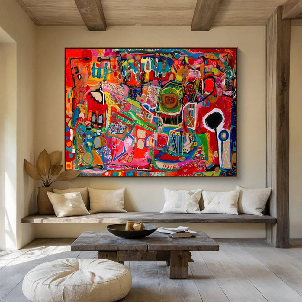 Vibrant, chaotic abstract scene in reds and blues CT1680