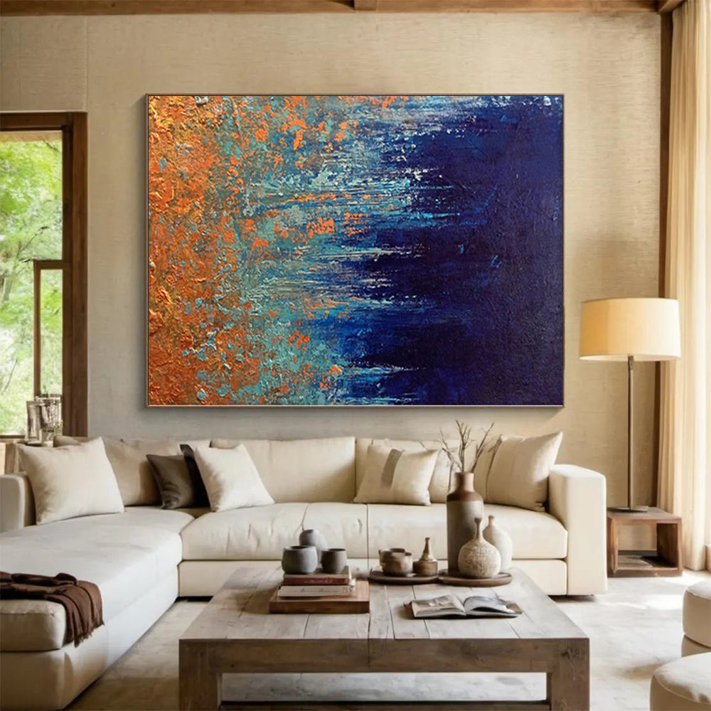 “Midnight Forest Sparkle” - Abstract Acrylic with Dark Blue, Teal, Orange CT0054