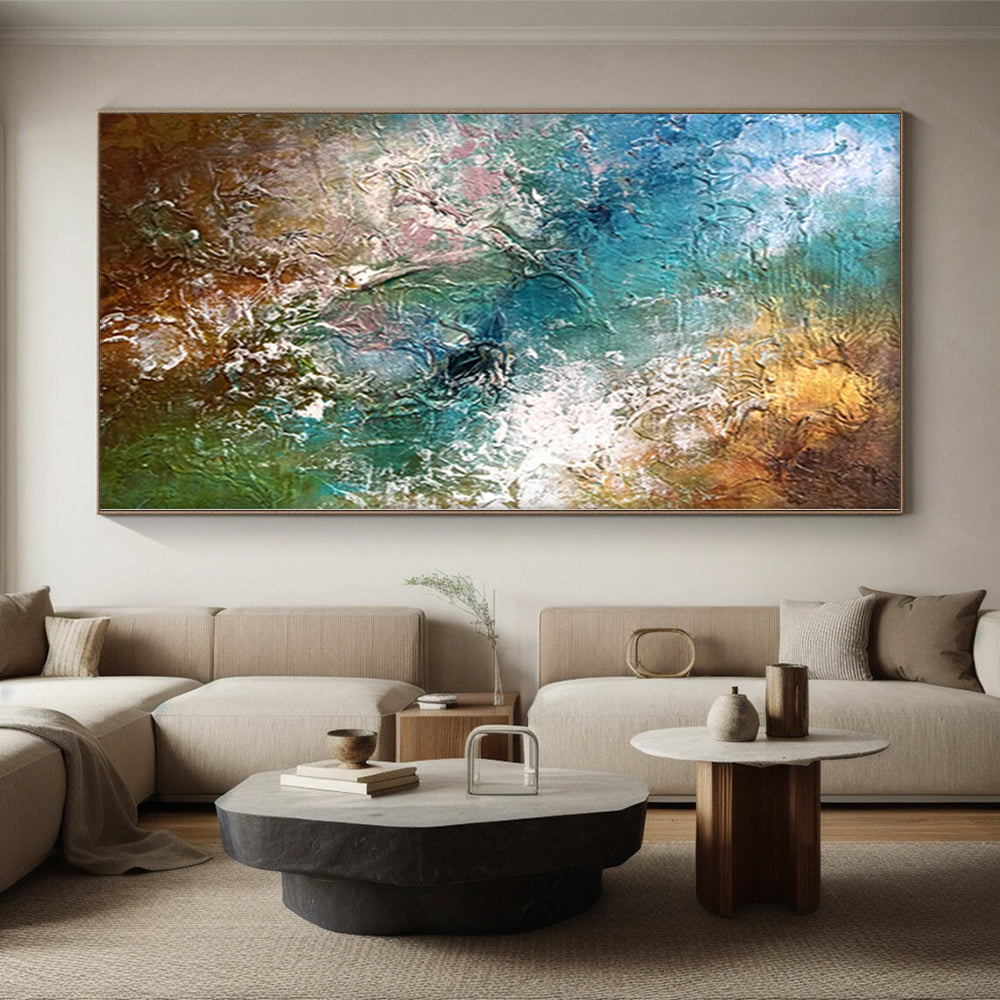 “Textured Waves” - Abstract Painting with Blue, Green, Brown and White Textures CT0007