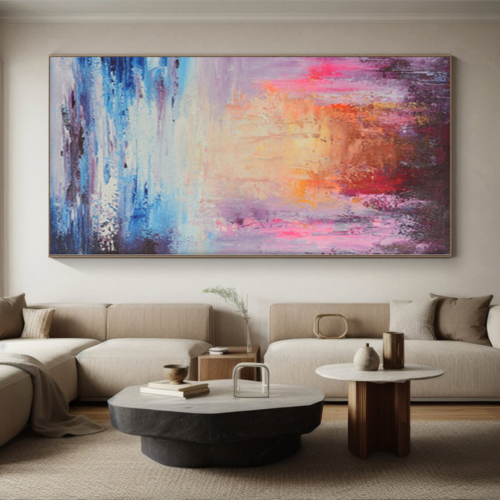 “Dreamy Coastal Sunset” - Abstract Art with Pink, Purple, Orange, Blue, White CT0058