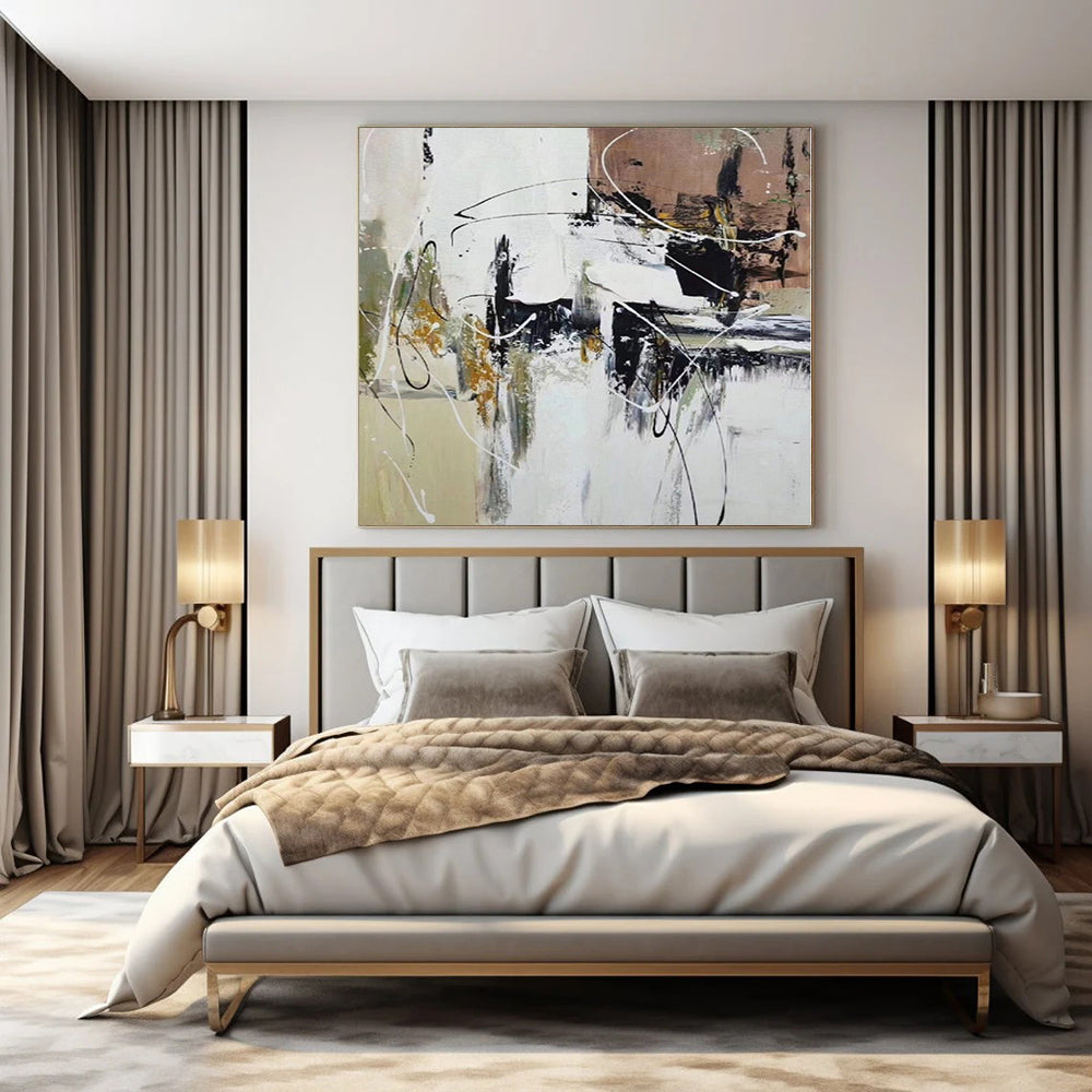 “Black - White - Gold Abstract Chaos” Expressionistic Acrylic Art CT0209