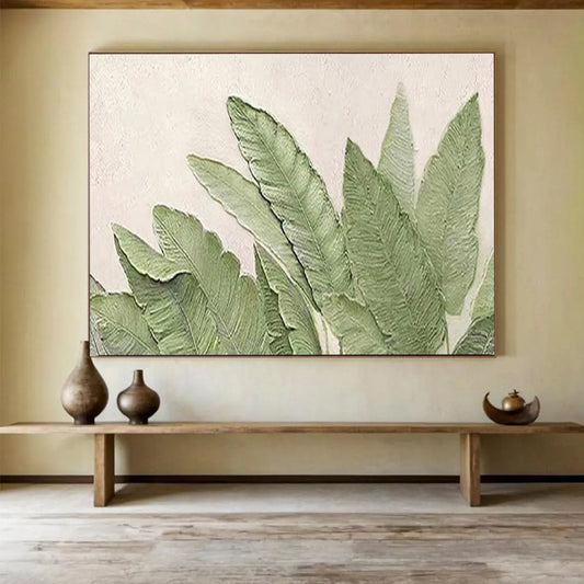 “Hand - painted Green Leaves” - Relief - like green leaves on white CT1652
