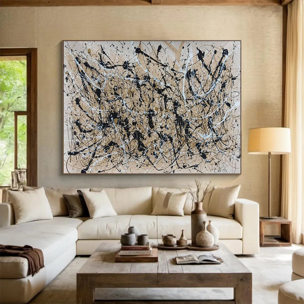 “Beige - Black Dripping Chaos” - Beige, black, white; chaotic drips & splatters CT1588