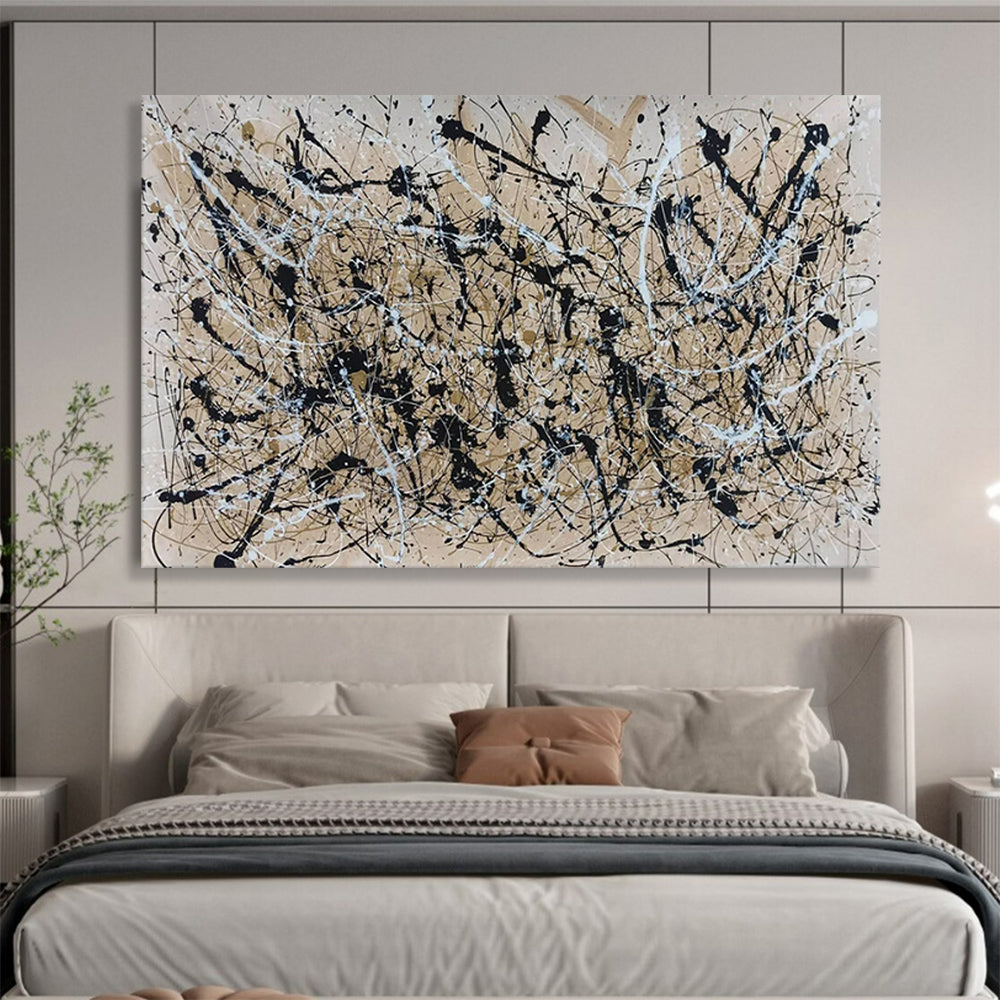 “Beige - Black Dripping Chaos” - Beige, black, white; chaotic drips & splatters CT1588