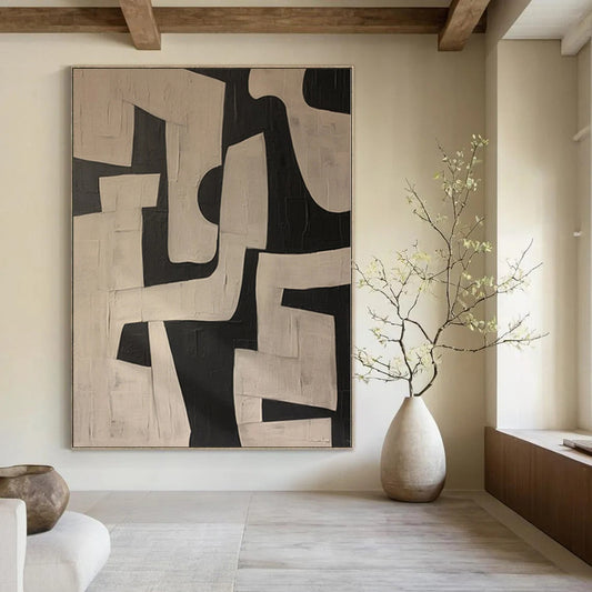 “Black - White Geometric Textures” Abstract Acrylic Painting CT0122