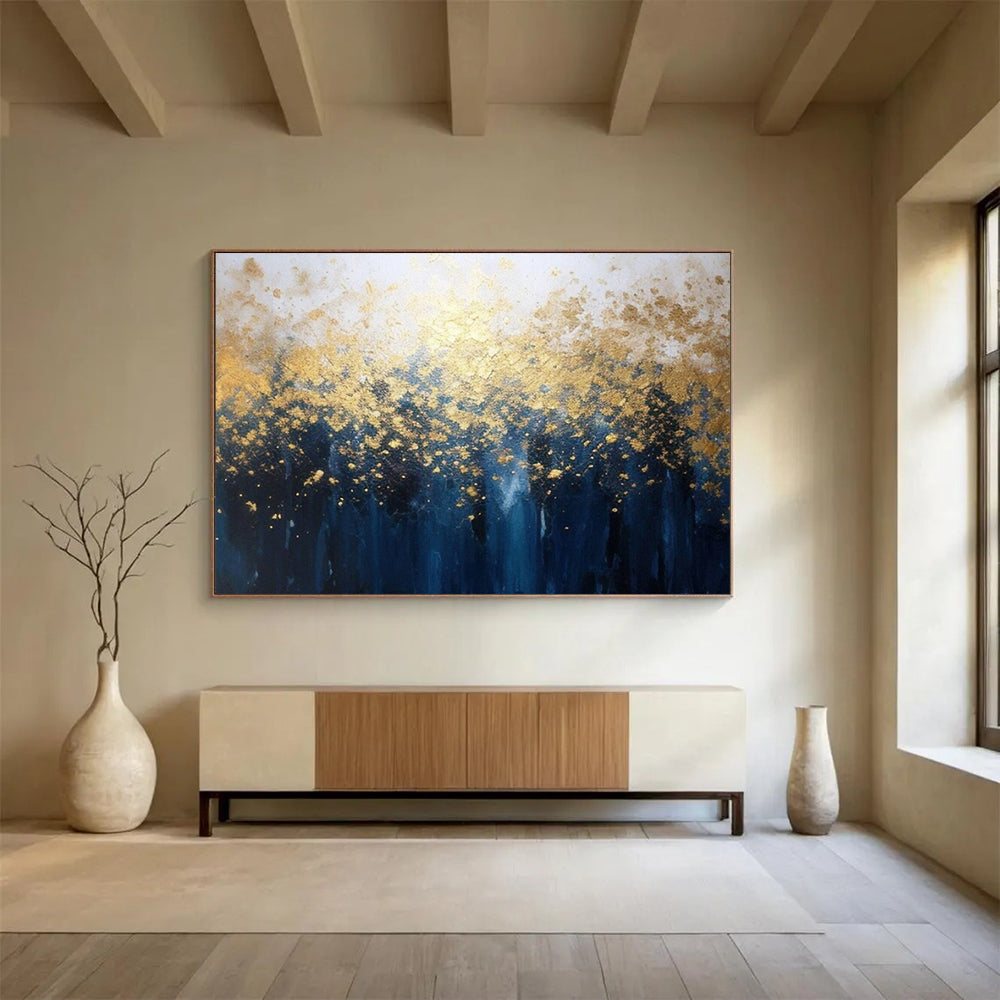 “Golden - Leaf Forest” - A forest abstract in deep blue and gold CT1639